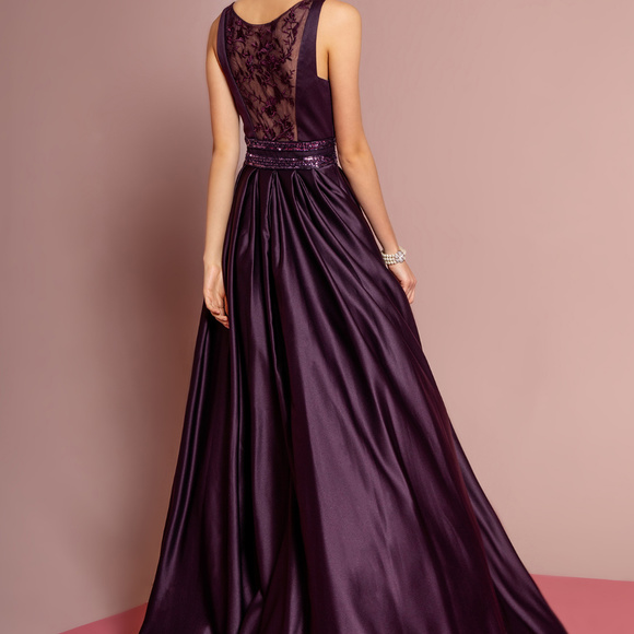 Scoop-Neck Satin A-Line Dress GL2531 - Picture 2 of 3